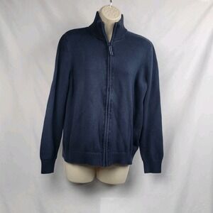 Lands' End Full Zip Cardigan Sweater Navy Women's Size L Classic